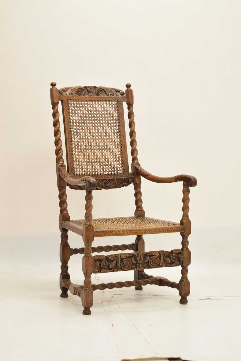 Late 17th century-style cane-seated and backed open armchair - Image 2 of 10