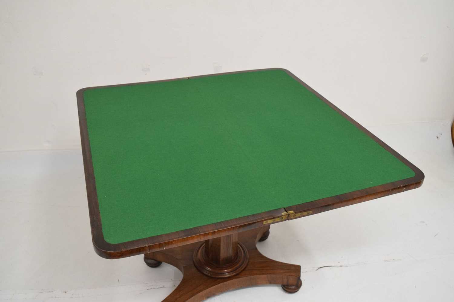 Second quarter 19th century rosewood fold-over pedestal card table - Image 10 of 10