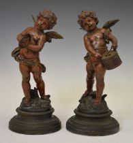 After L & F Moreau - Pair of bronzed spelter angel musicians