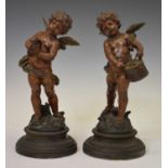 After L & F Moreau - Pair of bronzed spelter angel musicians