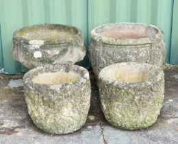 Pair composite stone garden planters, another planter and urn