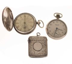 George V silver full hunter pocket watch, silver vesta case and Ingersoll