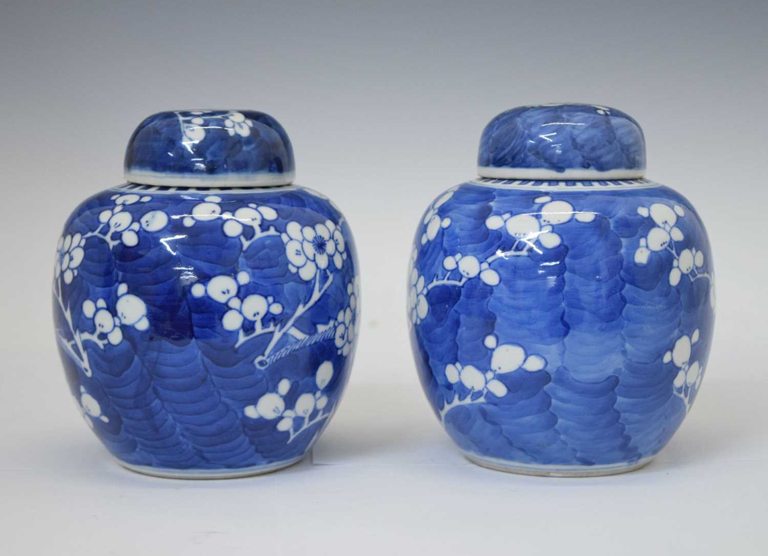 Pair of Chinese blue and white prunus ginger jars