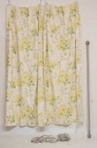 Pair of floral printed cotton cream lined curtains