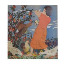 Ilse Breit (Austrian, 20th Century) - Coloured lithograph - Girl with goose