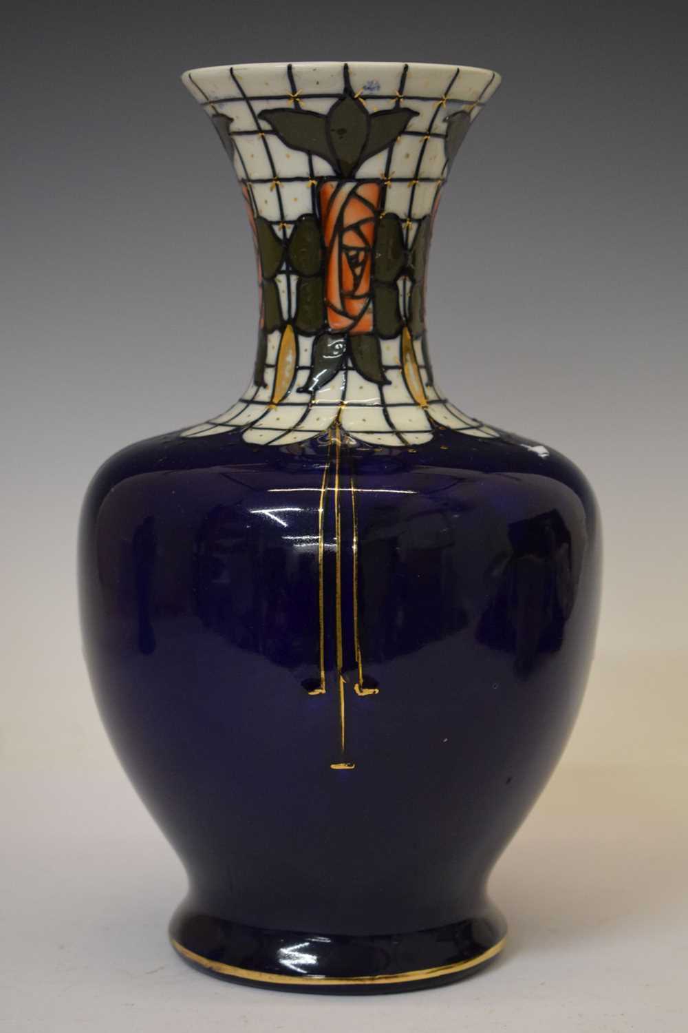 Frederick Rhead 'Trellis' pattern dark blue ground vase - Image 9 of 20