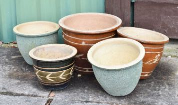 Five glazed garden pots/planters