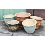 Five glazed garden pots/planters