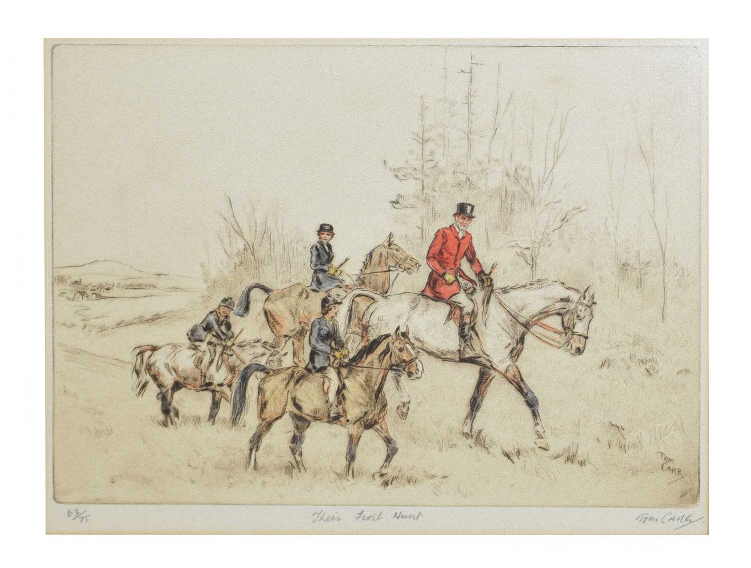 Tom Carr (British, 1912-1977) - Signed coloured etching - 'Their First Hunt'