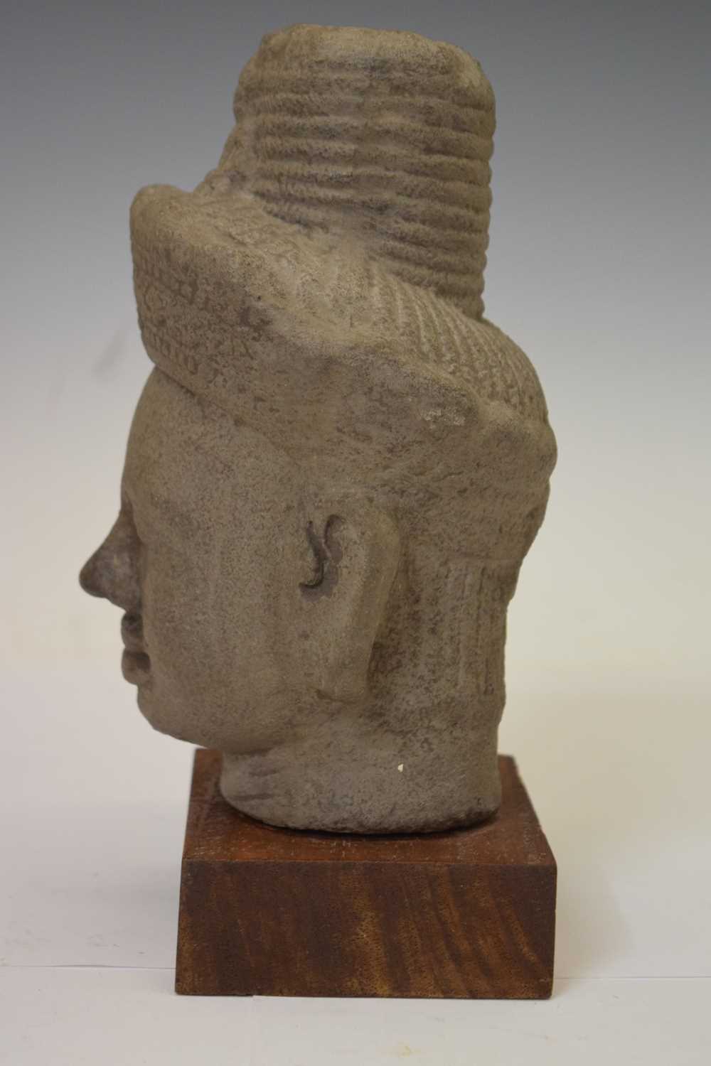 Two South East Asian grey stone busts and a carved stone fragment - Image 9 of 11