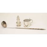 George III silver drum mustard pot, George VI silver pepperette, etc