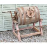 French iron-bound coopered oak butter churn on stand