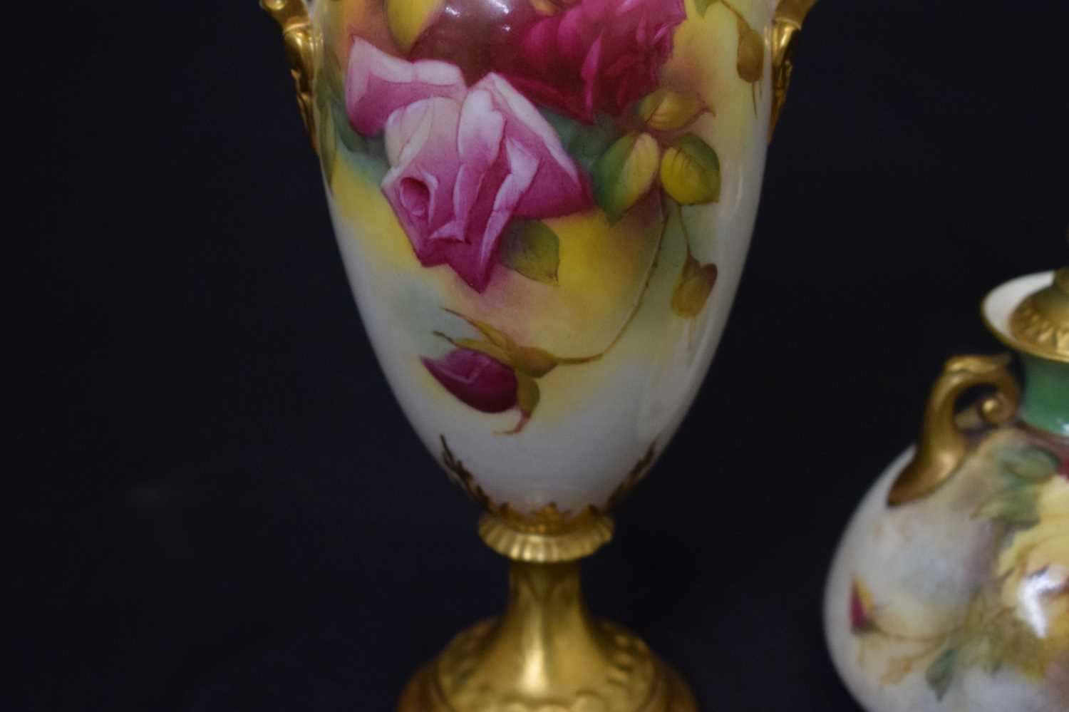 Mille Hunt for Royal Worcester floral and gilt decorated pedestal vase - Image 4 of 10