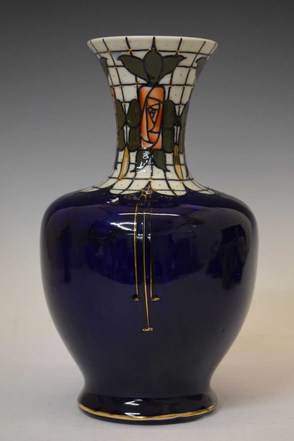 Frederick Rhead 'Trellis' pattern dark blue ground vase - Image 8 of 20
