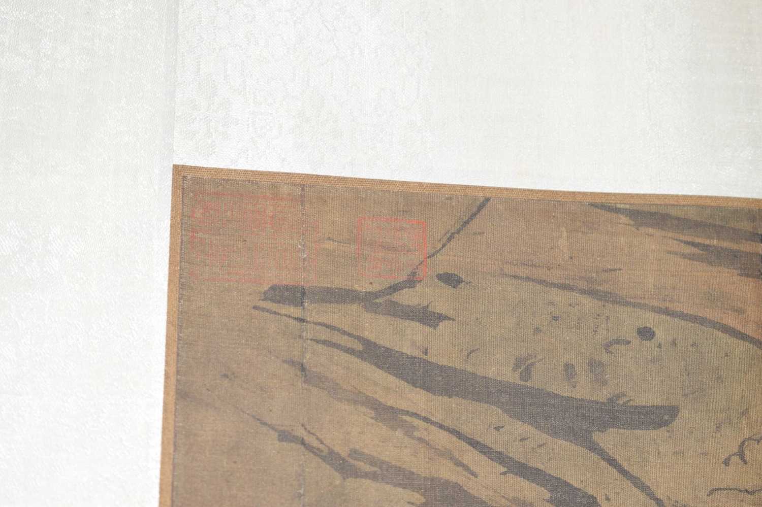 Anonymous - Chinese watercolour scroll painting depicting a river landscape - Image 13 of 18