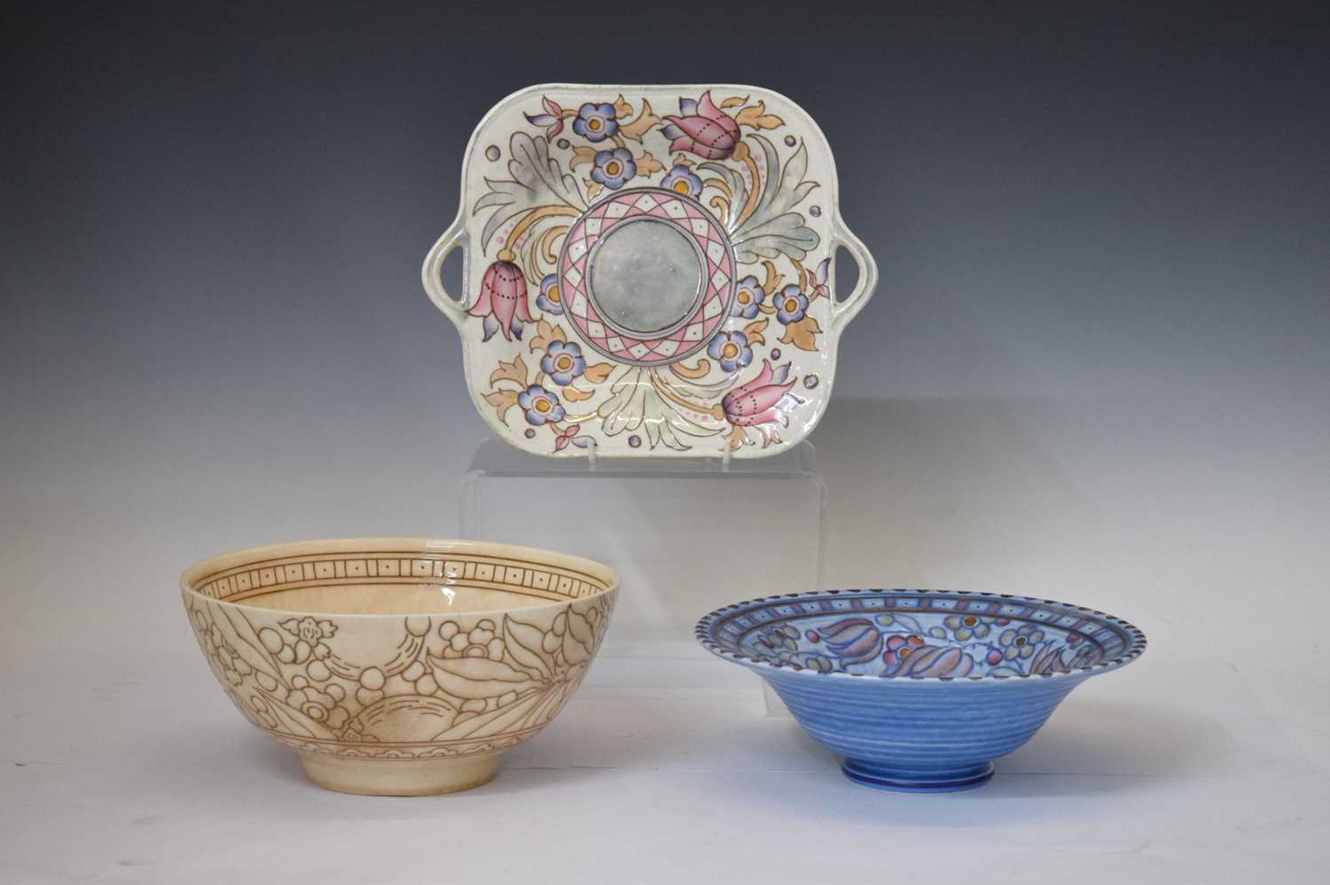 Charlotte Rhead - Two Bursley Ware bowls and twin-handled dish - Image 2 of 13