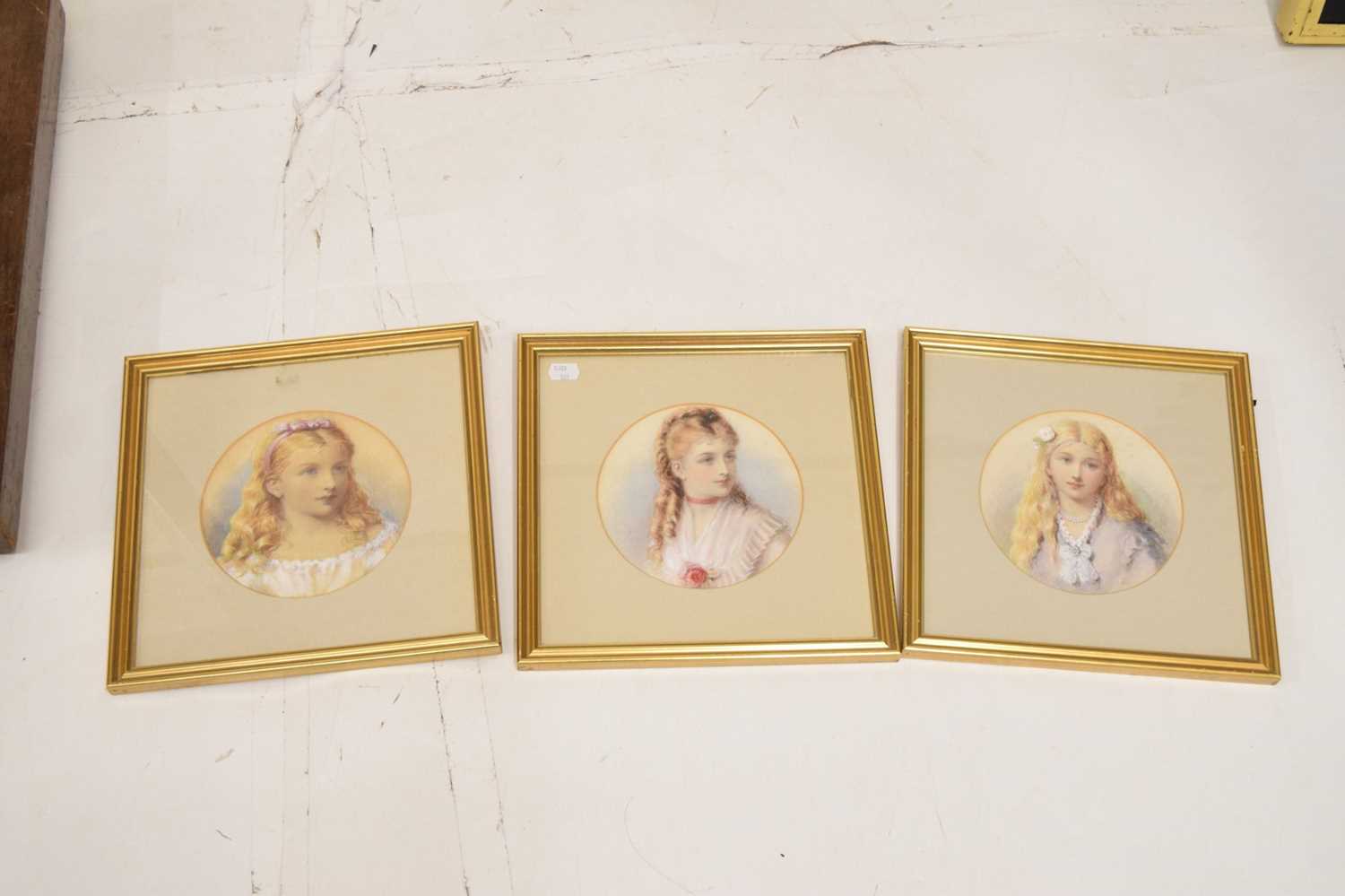 Set of three English school watercolour portrait studies of ladies - Image 7 of 8