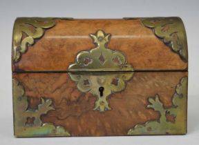 Victorian brass mounted walnut dome top box