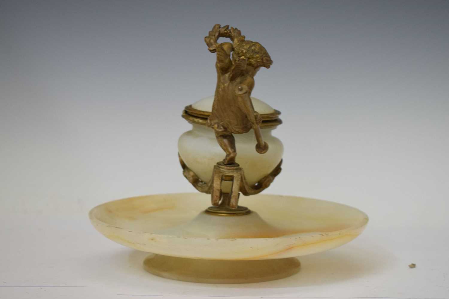Early 20th century alabaster and gilt metal inkstand - Image 2 of 6