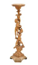 Reproduction carved fruitwood cherub pedestal