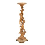 Reproduction carved fruitwood cherub pedestal