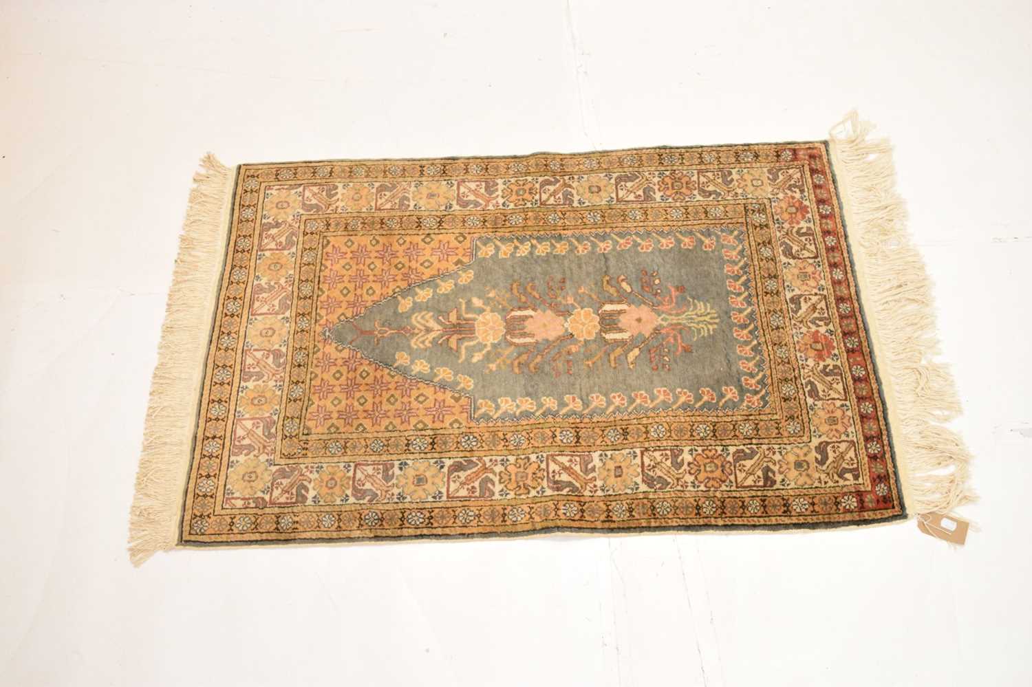 Small Middle Eastern blue and yellow ground prayer rug - Image 2 of 8