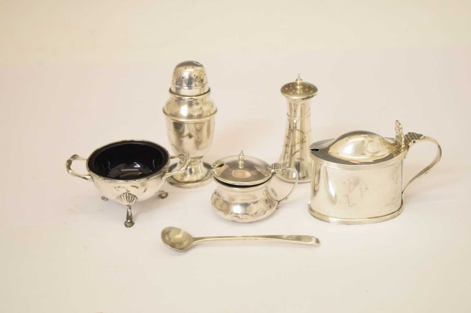 George V silver twin-handled salt, and a quantity of silver cruets - Image 2 of 12