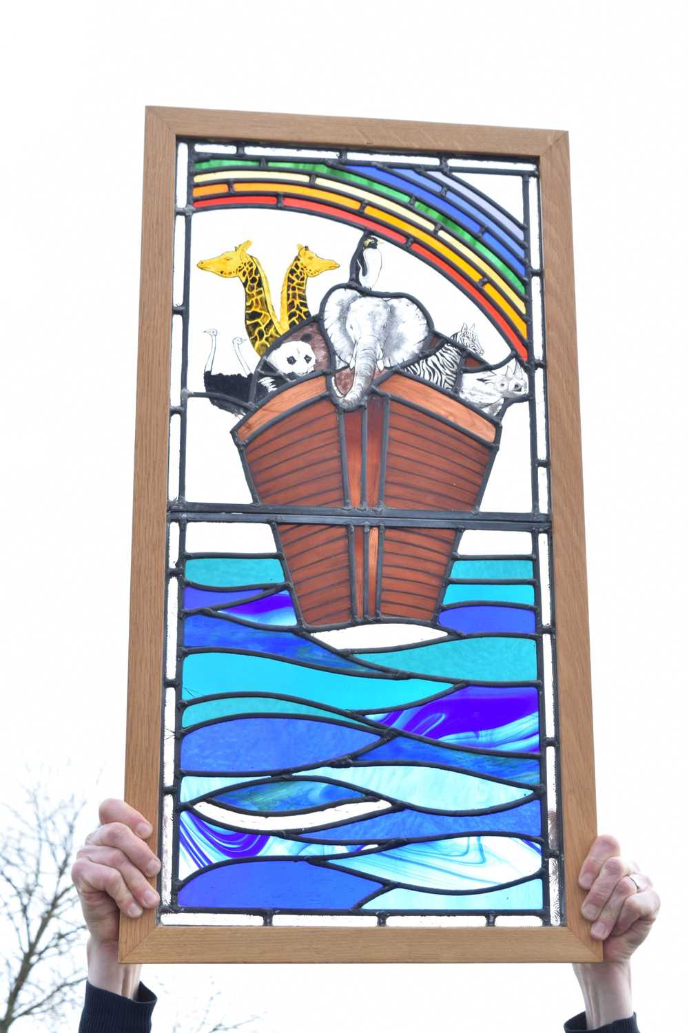 Late 20th century leaded stained glass Noah's Ark panel - Image 7 of 8