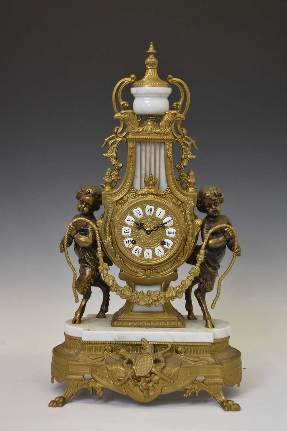 Reproduction French-style three-piece gilt metal and white marble clock garniture - Image 6 of 10