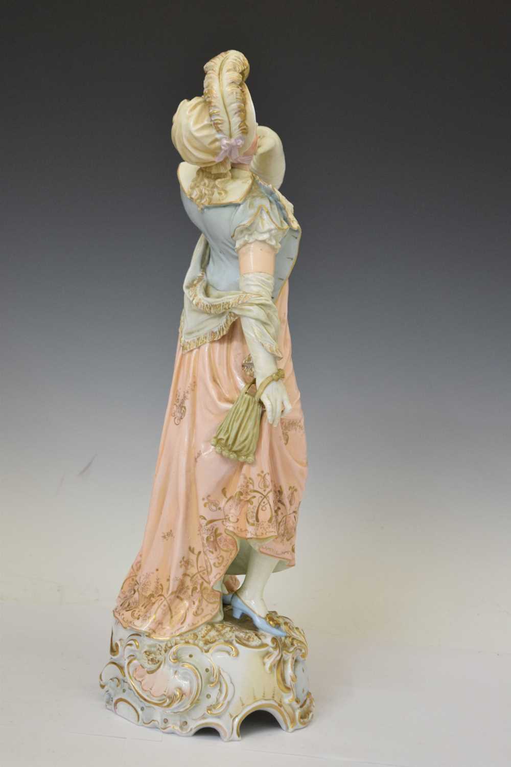 Large pair of early Continental porcelain figures of a courting couple - Image 3 of 10