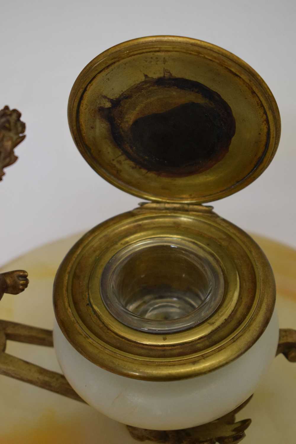 Early 20th century alabaster and gilt metal inkstand - Image 6 of 6