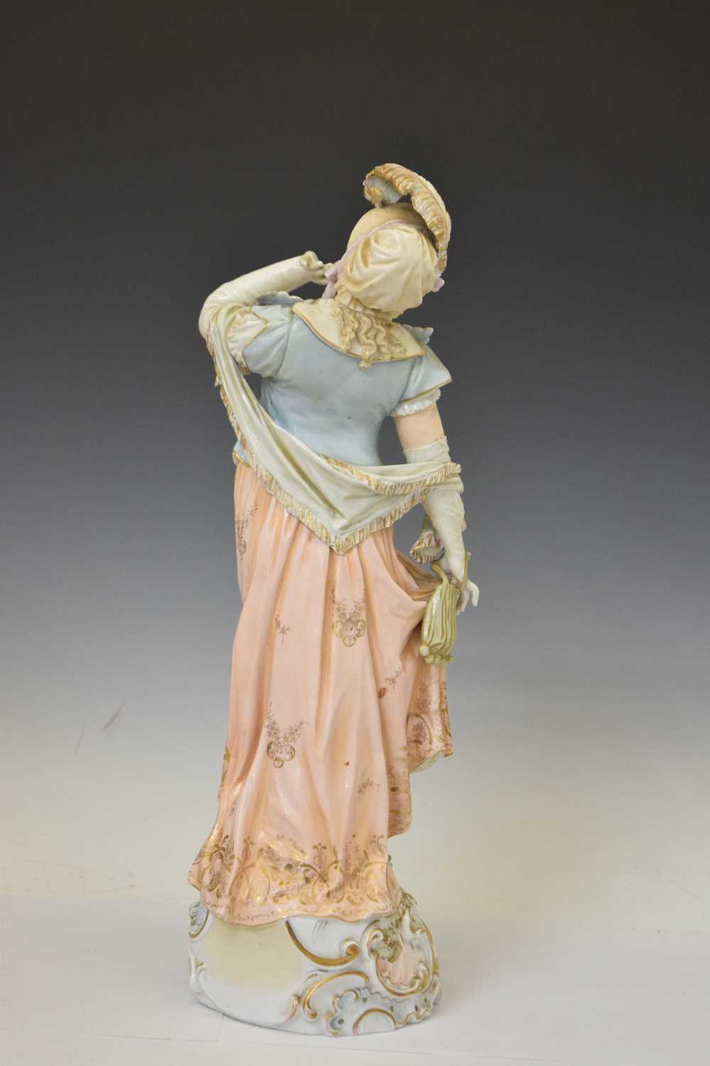 Large pair of early Continental porcelain figures of a courting couple - Image 4 of 10