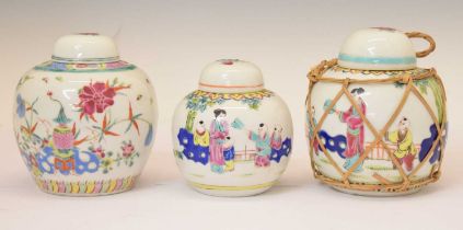 Three Chinese Famille Rose ginger jars with covers