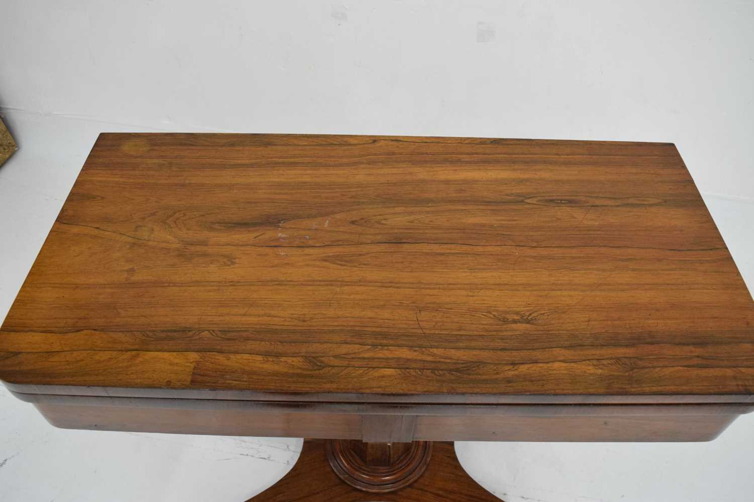 Second quarter 19th century rosewood fold-over pedestal card table - Image 8 of 10