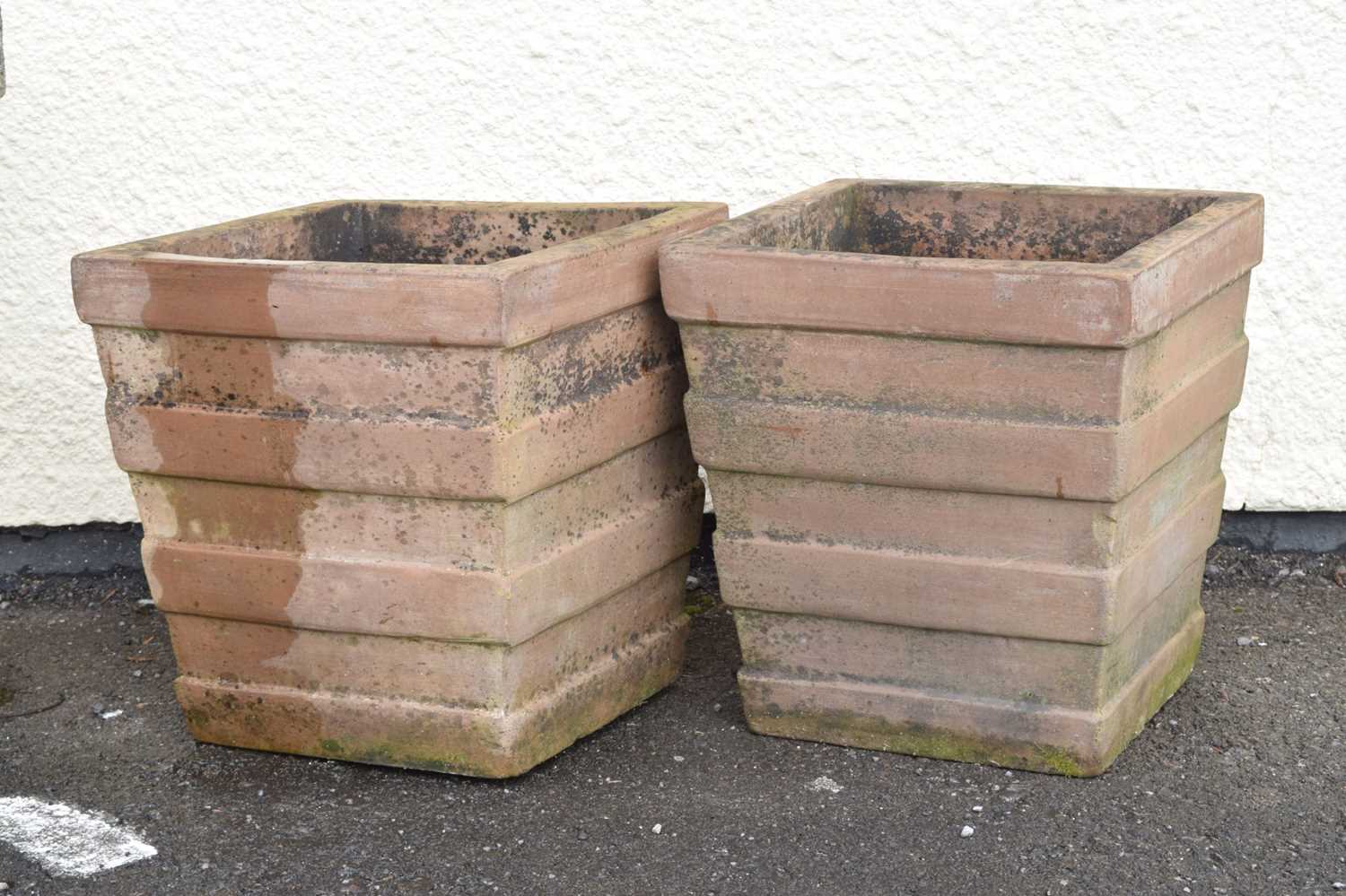 Pair of terracotta garden planters of square tapered form - Image 2 of 5