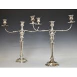 Pair of Sheffield plate three-sconces candelabra