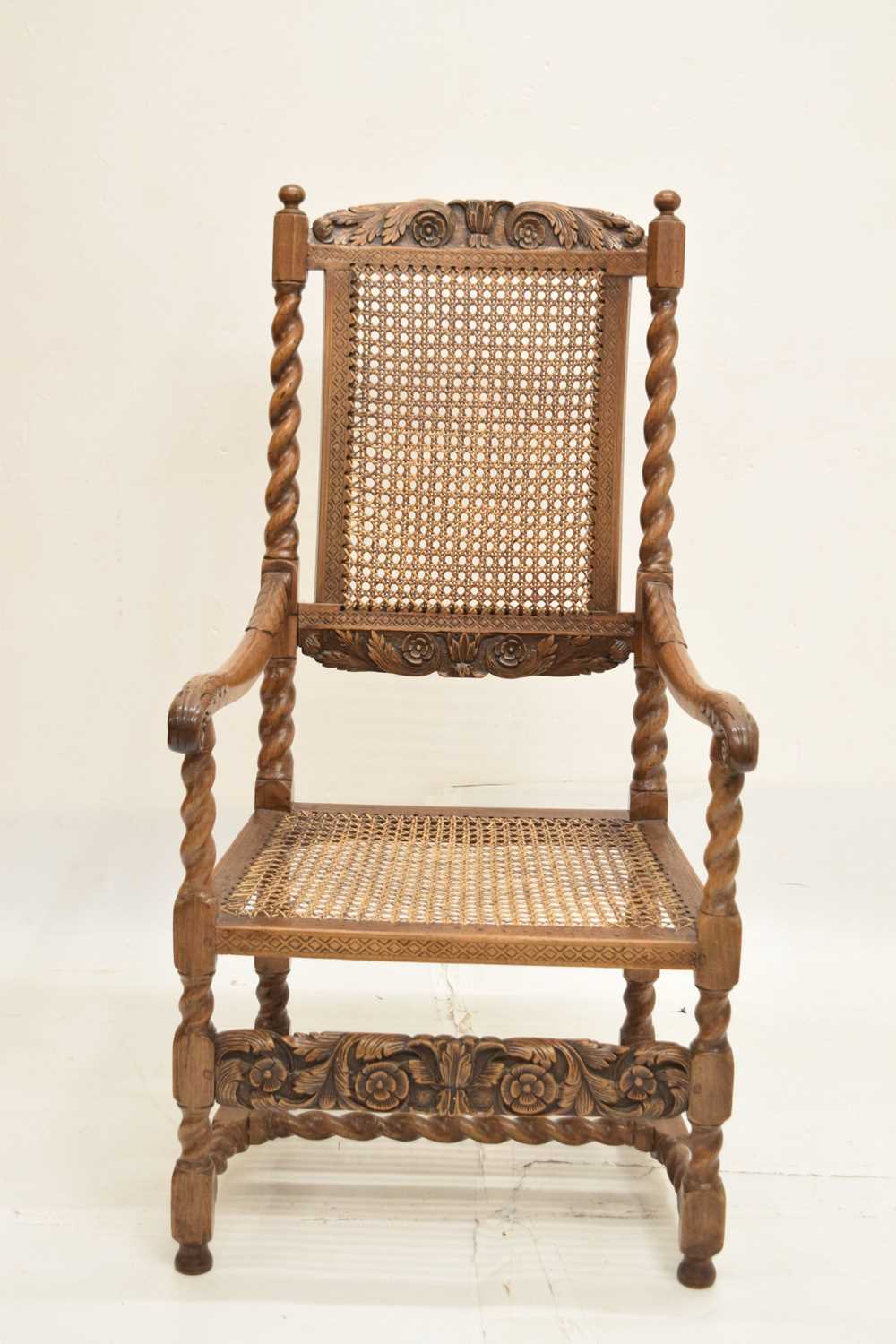 Late 17th century-style cane-seated and backed open armchair - Image 3 of 10