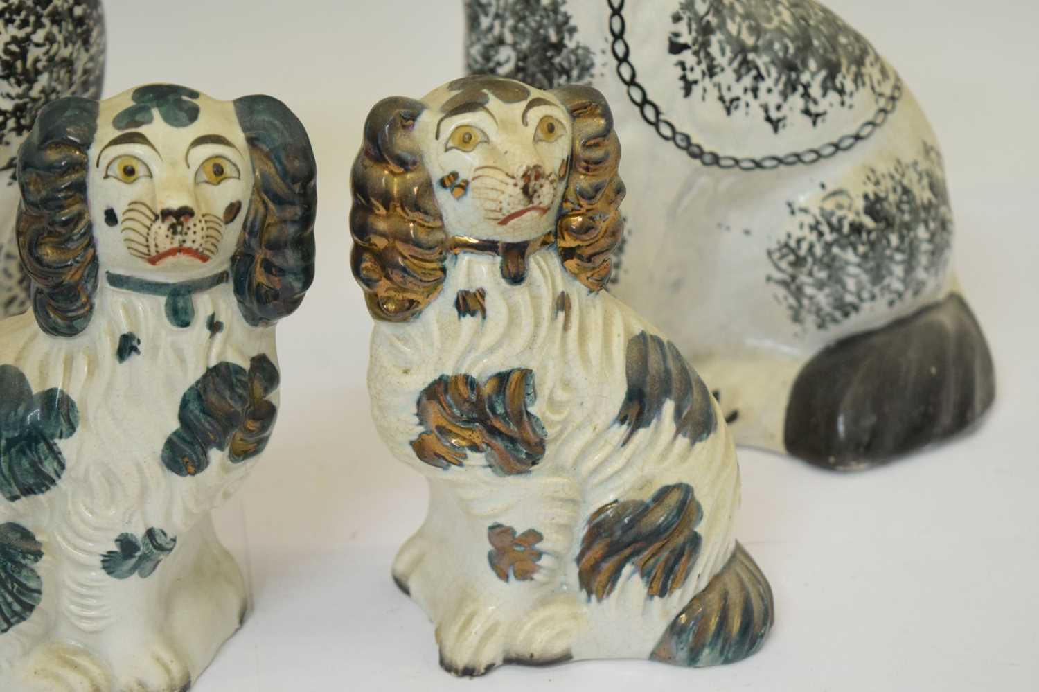 Two pairs of Staffordshire spaniels, together with three hunting jugs - Image 4 of 19