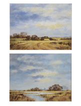 Edgar Davies (20th century) - Pair of acrylics on board - Norfolk landscapes