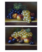 Pair of reproduction oil on panels of still life of fruit