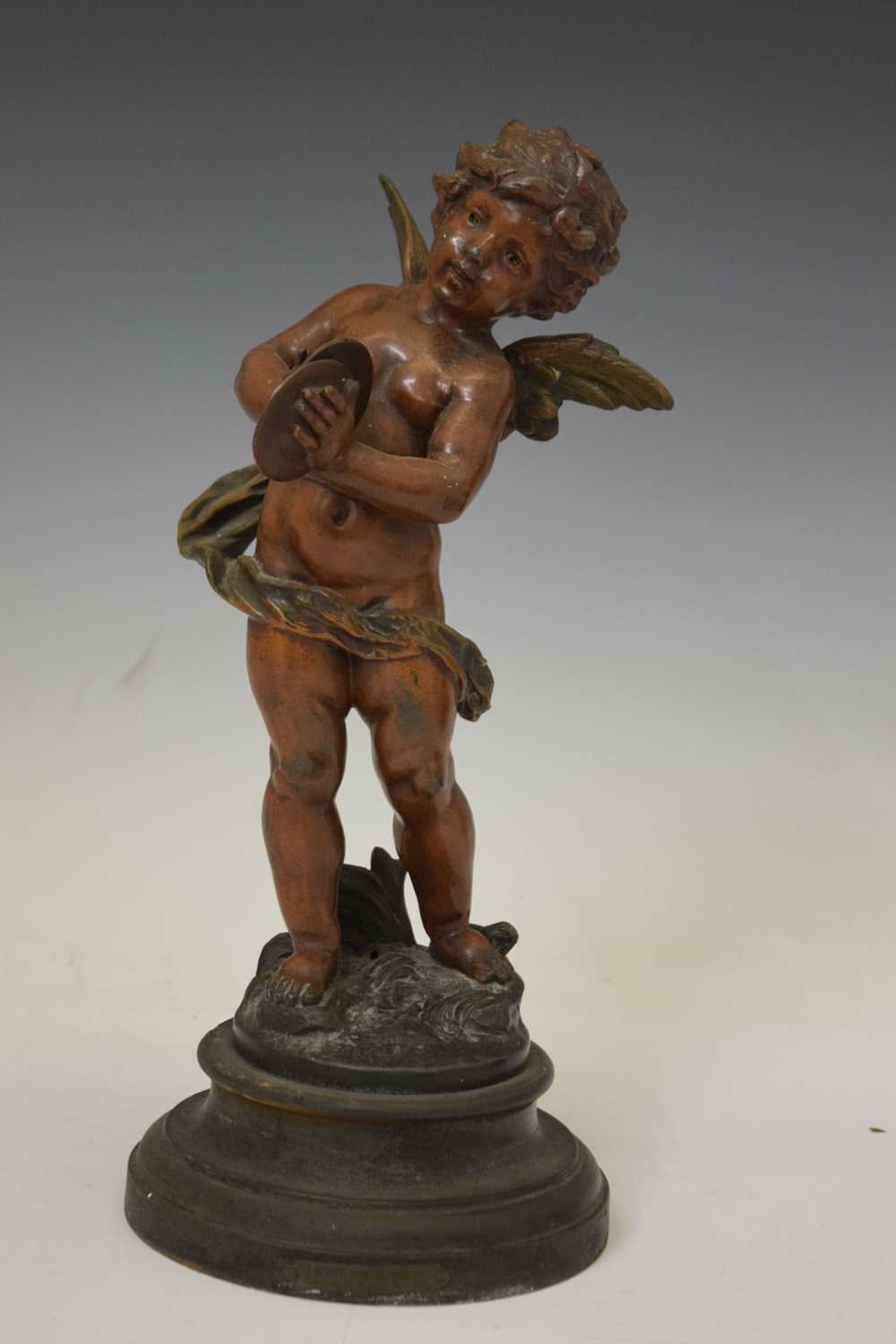 After L & F Moreau - Pair of bronzed spelter angel musicians - Image 6 of 9