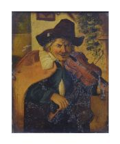 19th century Dutch School - Oil on metal - Violinist