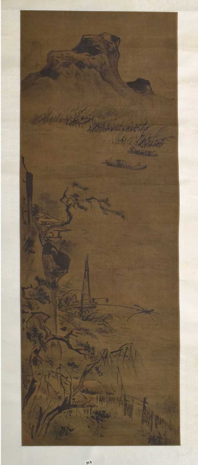 Anonymous - Chinese watercolour scroll painting depicting a river landscape