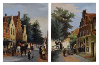 Pair of oils on panel - Dutch street scenes