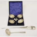 Set of four late Victorian silver shell salts, etc