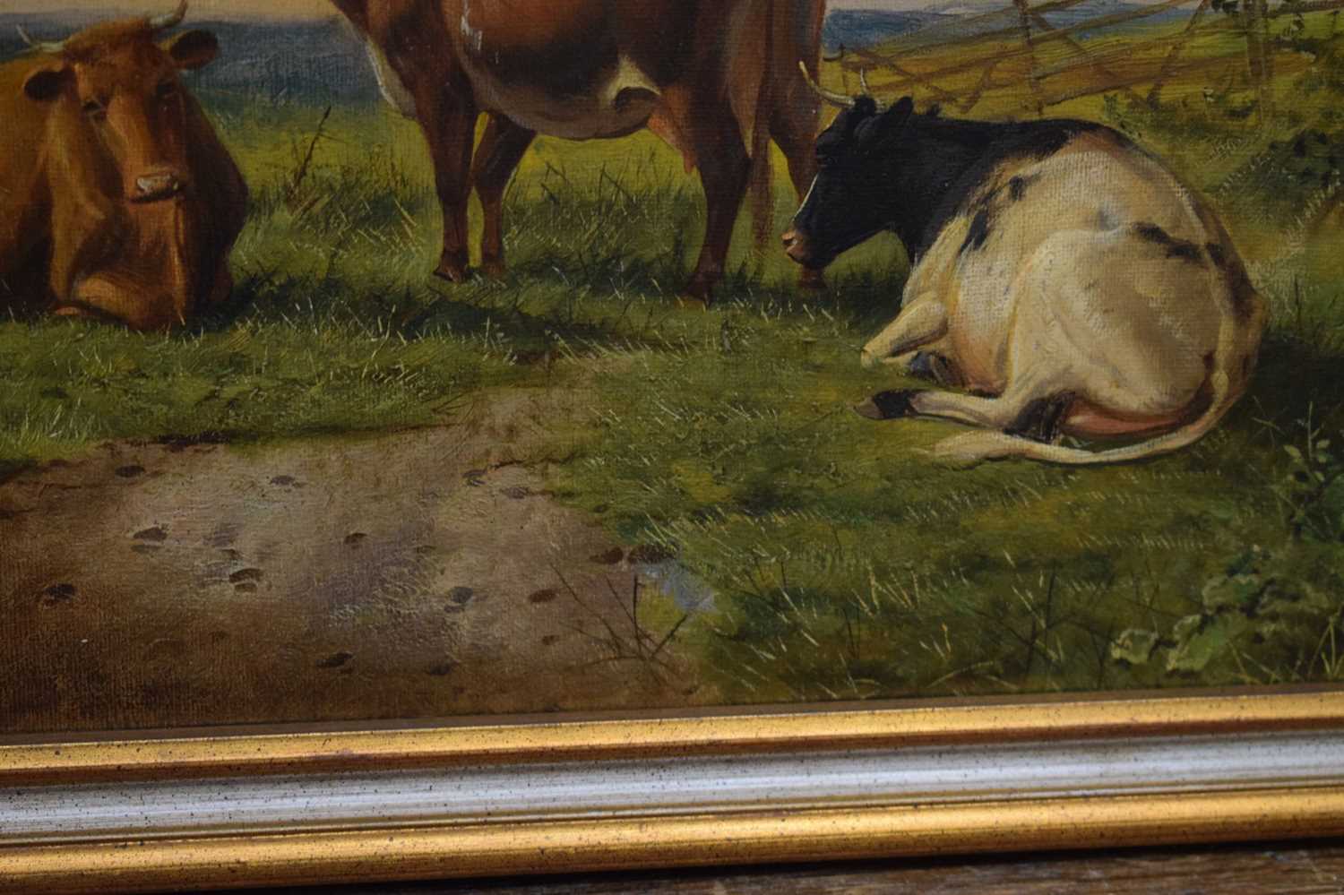 Manner of Thomas Sidney Cooper (1803-1902) - Oil on canvas - Cattle in landscape - Image 10 of 14