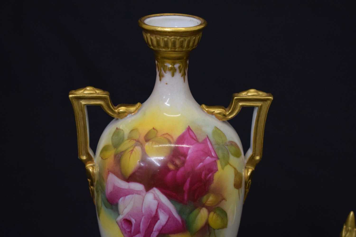 Mille Hunt for Royal Worcester floral and gilt decorated pedestal vase - Image 3 of 10