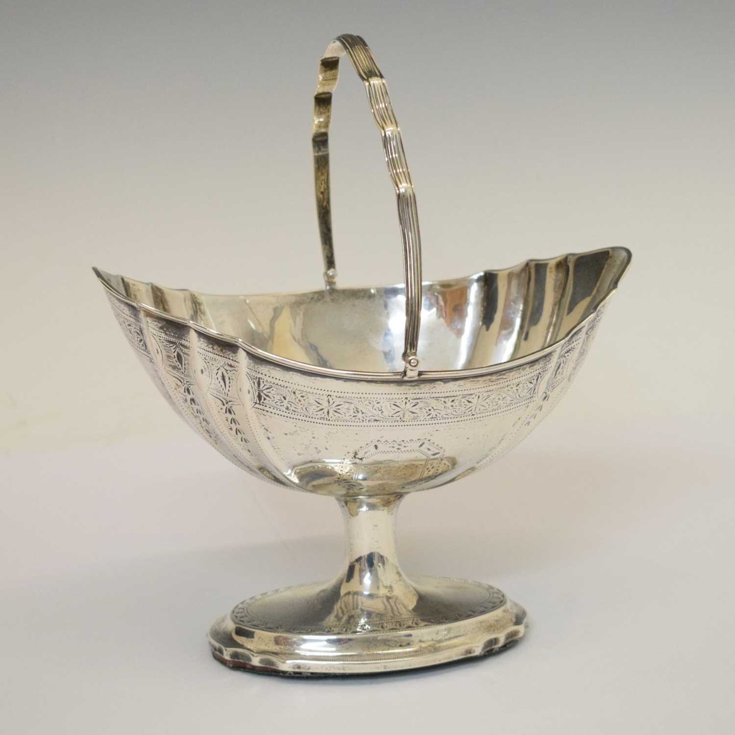 George III Irish silver pedestal basket with bright-cut decoration