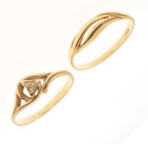 Yellow metal (750) ring and 14ct gold ring