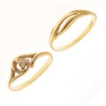 Yellow metal (750) ring and 14ct gold ring
